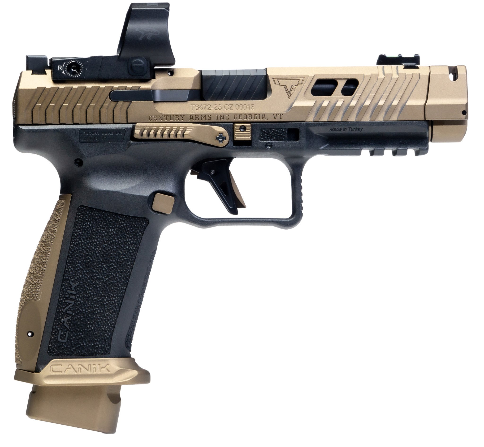 Canik TTI Combat W/Mecanik MO3 Optic 9MM Fluted 4.6" Bronze (2) 18RND Pistol