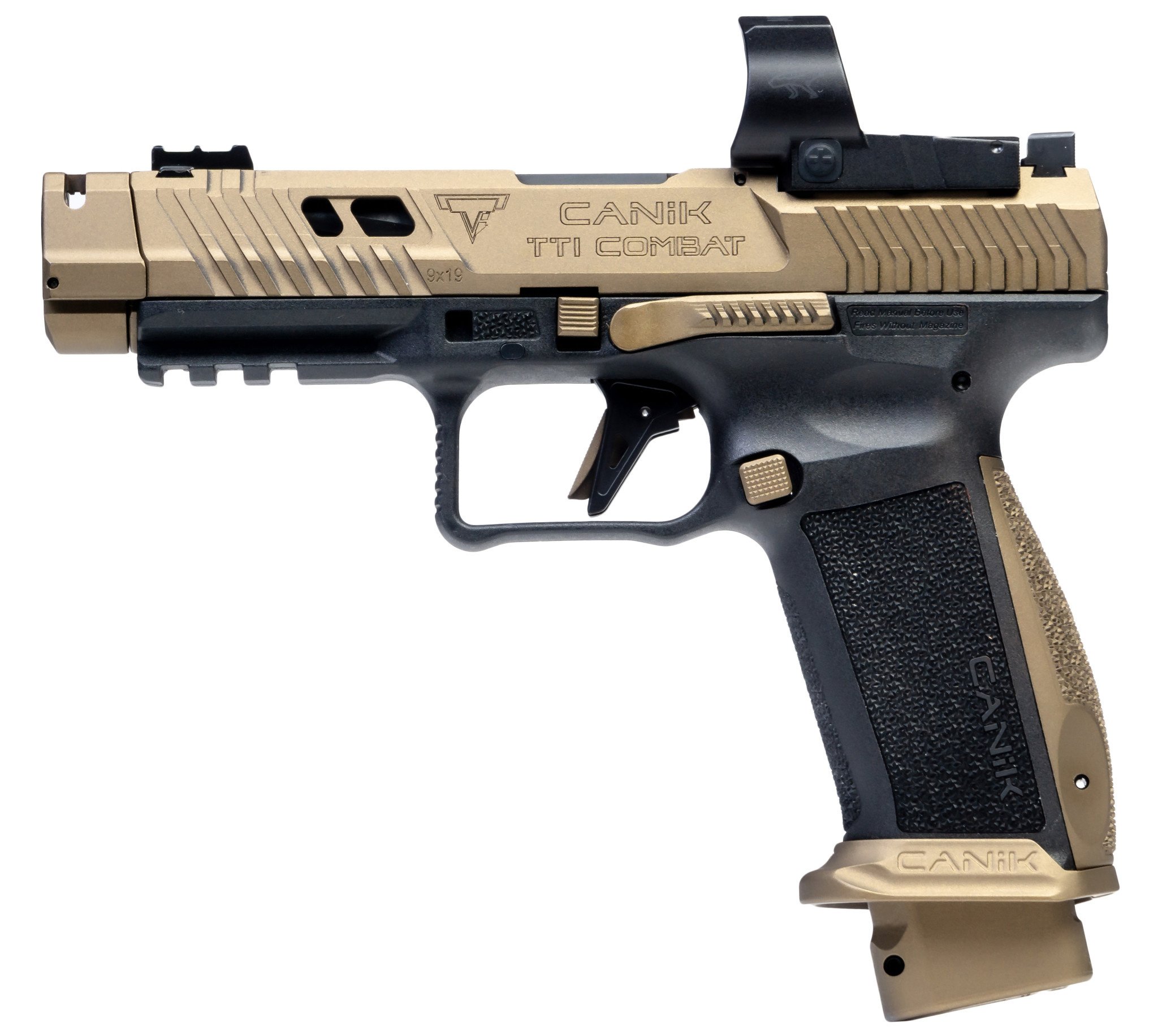 Canik TTI Combat W/Mecanik MO3 Optic 9MM Fluted 4.6" Bronze (2) 18RND Pistol