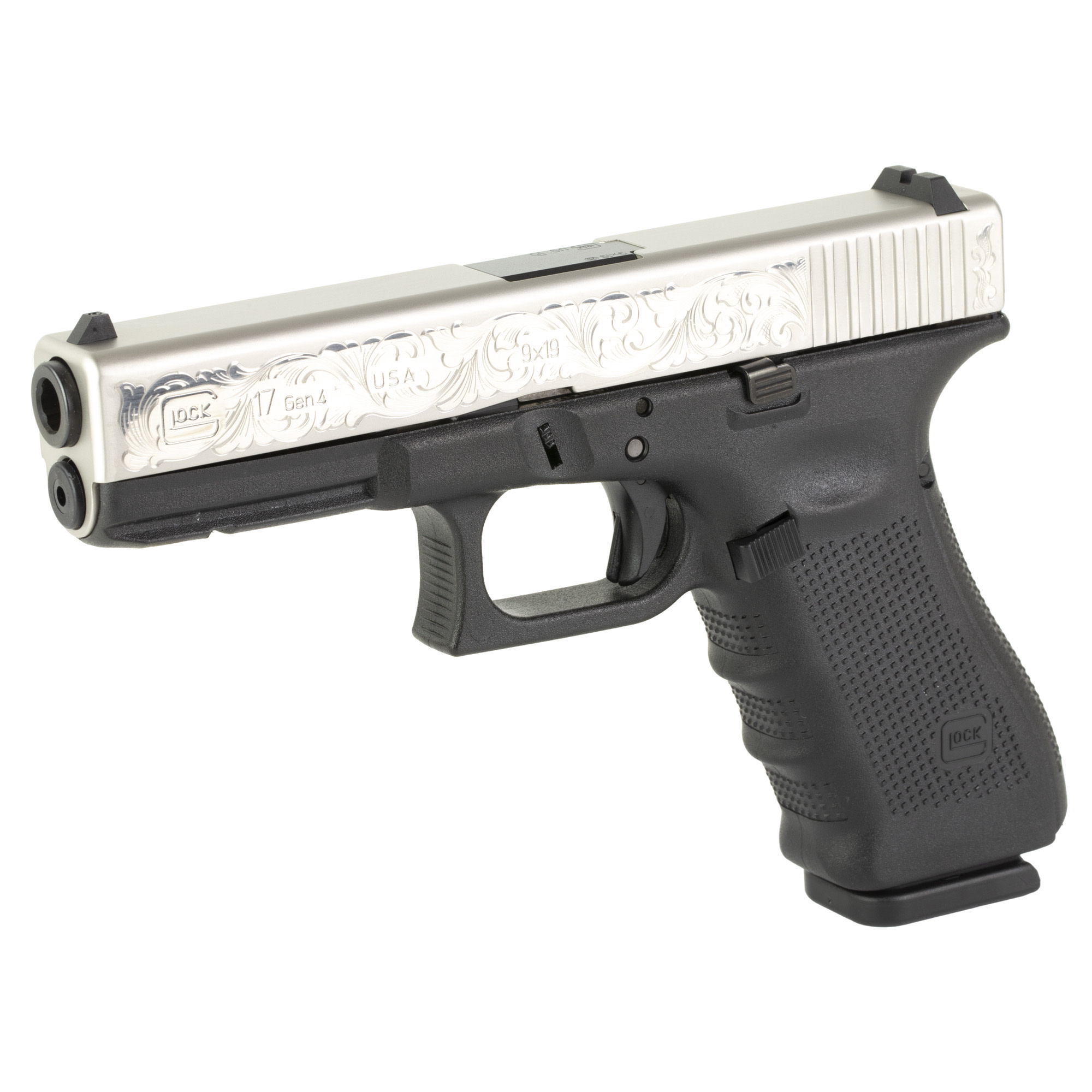 Glock G17 Gen 4 9MM 4.49" Engraved SS/BLK (3)17RD Pistol
