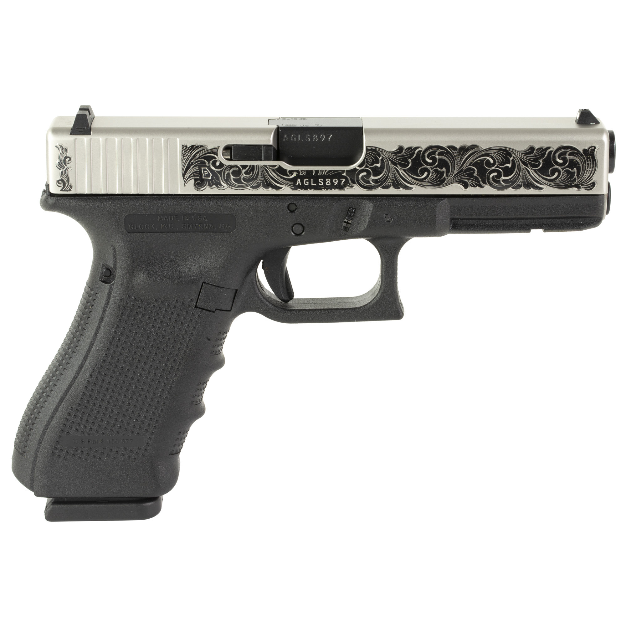 Glock G17 Gen 4 9MM 4.49" Engraved SS/BLK (3)17RD Pistol
