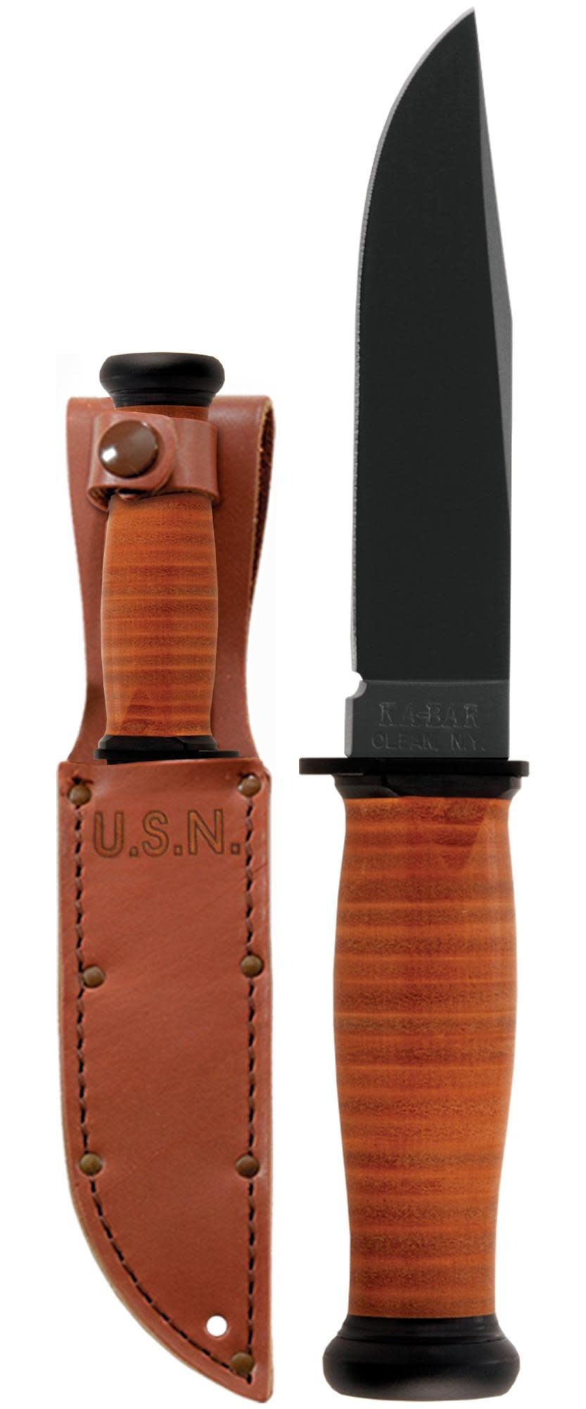 KA-BAR Mark I 5.875", Brown Leather Clip Point Fixed Blade Knife