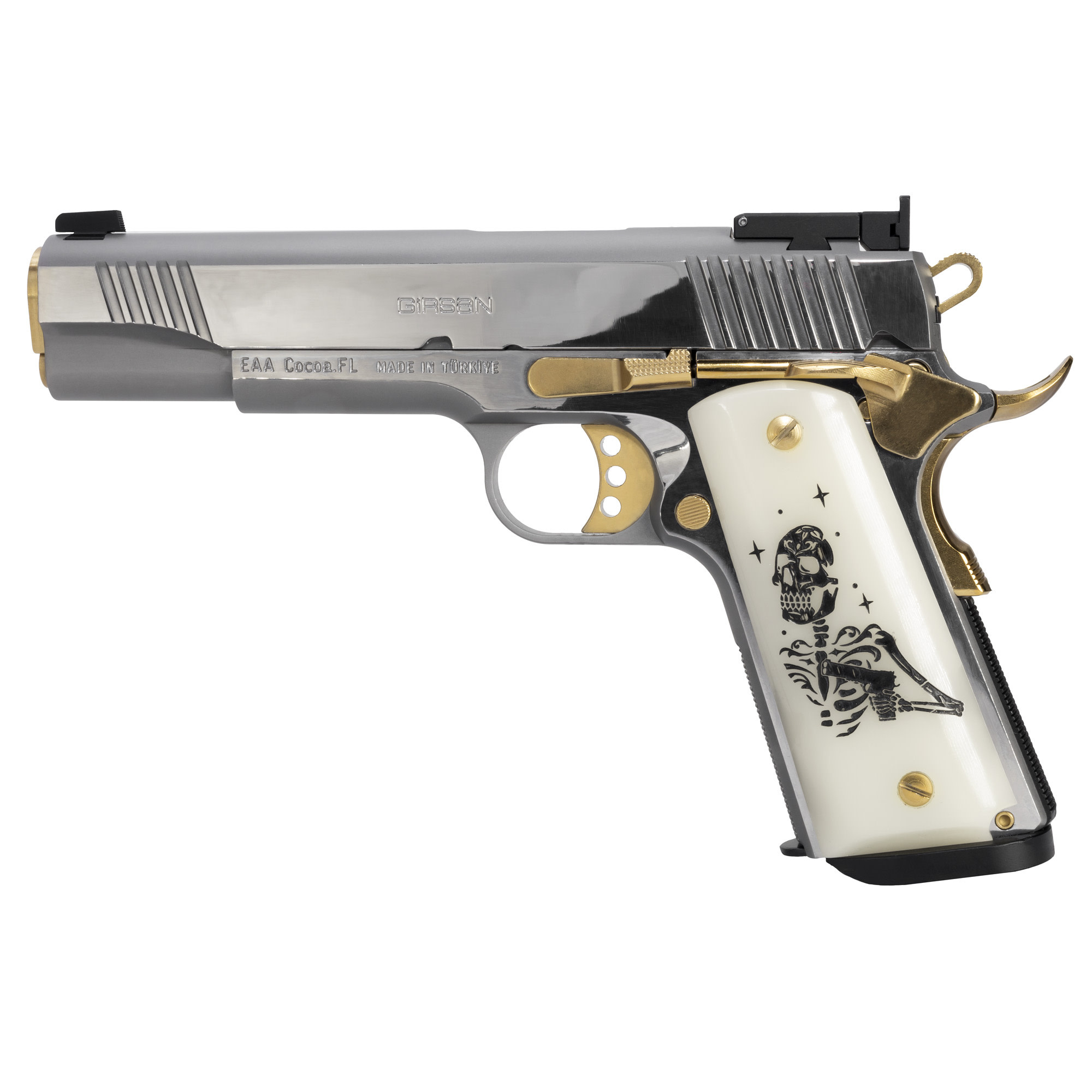 Girsan, MC1911 LIBERADOR III 9MM, 5" Silver with Gold Trim 10 RD Pistol