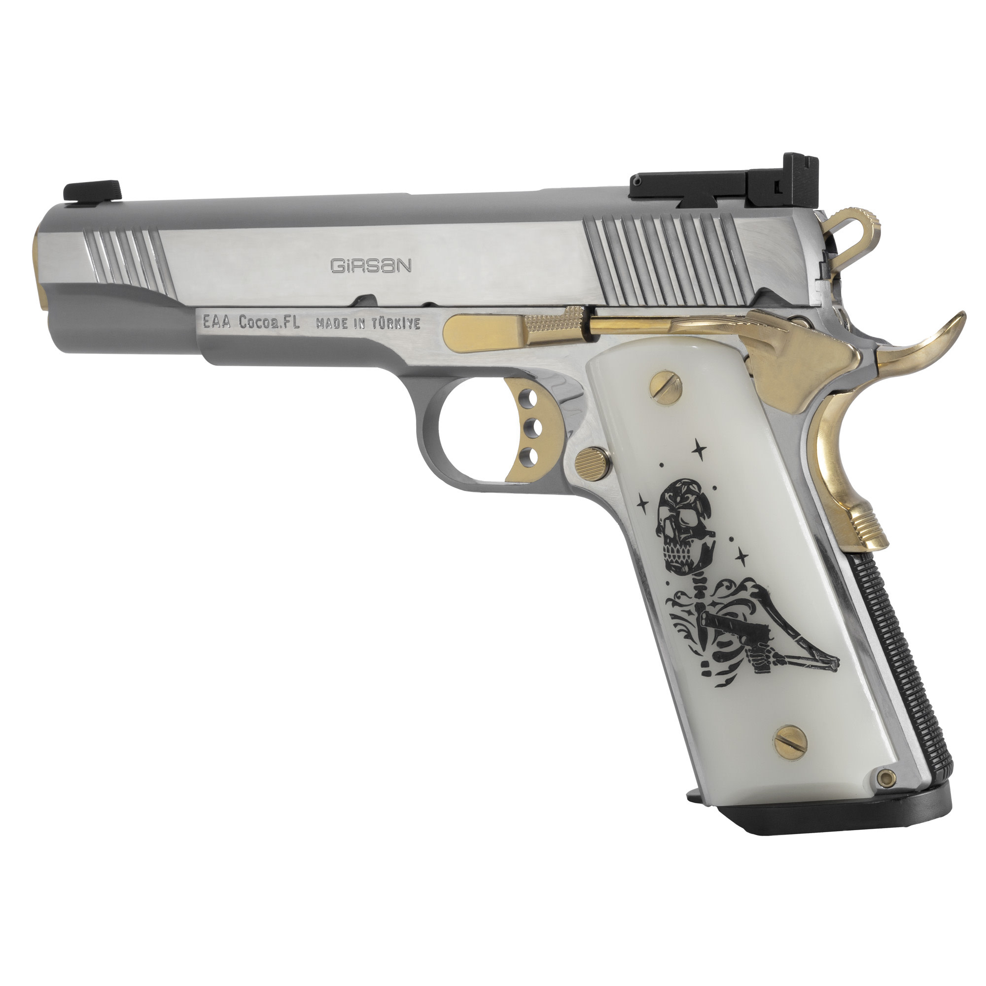 Girsan, MC1911 LIBERADOR III 9MM, 5" Silver with Gold Trim 10 RD Pistol