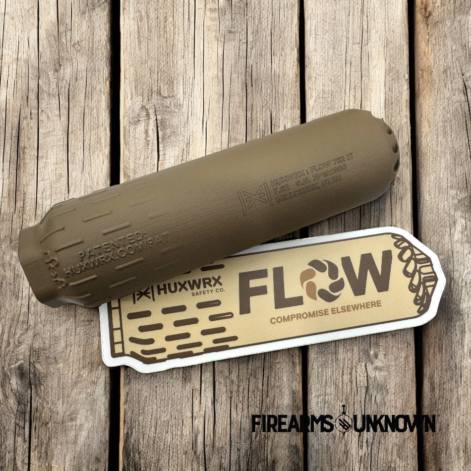 HUXWRX Flow 762, Suppressor, 762NATO, FDE, Titanium, + 5/8x24 762 Muzzle Brake