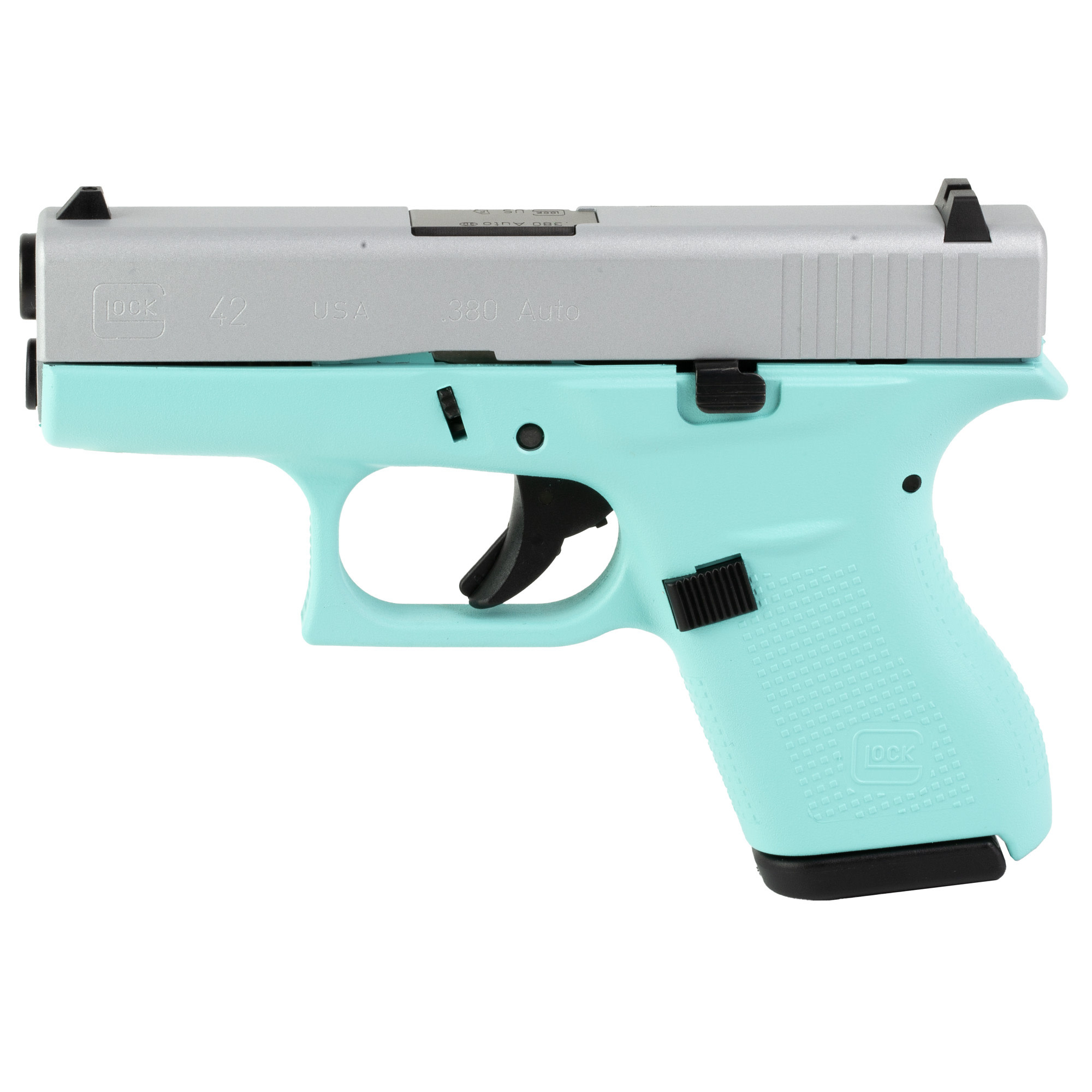Glock G42 380 ACP 3.25" SIL/ Robin's Egg Blue (2)6RD Pistol