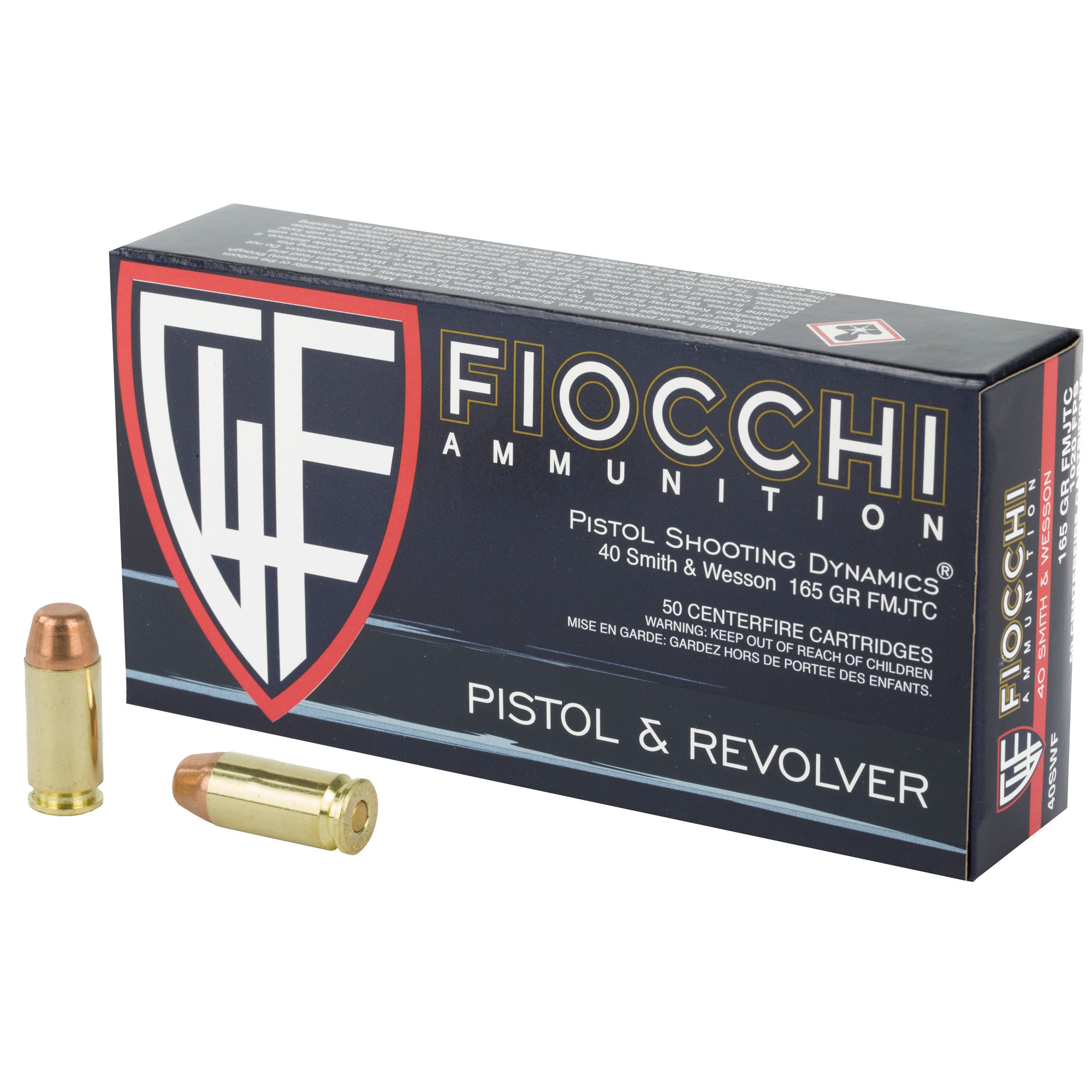 Fiocchi Centerfire Pistol, 40S&W, 165 Grain, FMJ, 50 RD Box