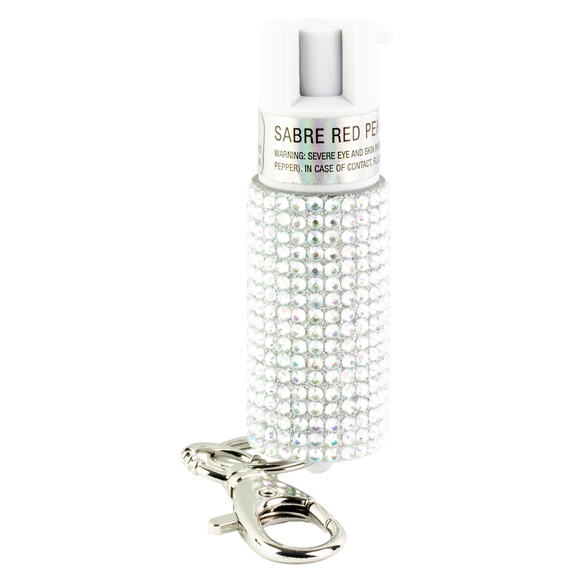 Sabre .54oz, Snap Clip Keychain Jeweled Silver Pepper Spray