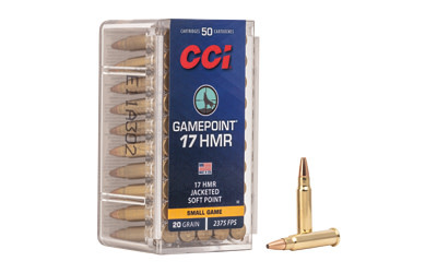 CCI Ammunition, Gamepoint, 17HMR, 20 Grain, Jacketed Soft Point, 50 Round Box