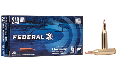 Federal, Varmint and Predator, V-Max, 243 Winchester, 75 Grain, 20 Round Box