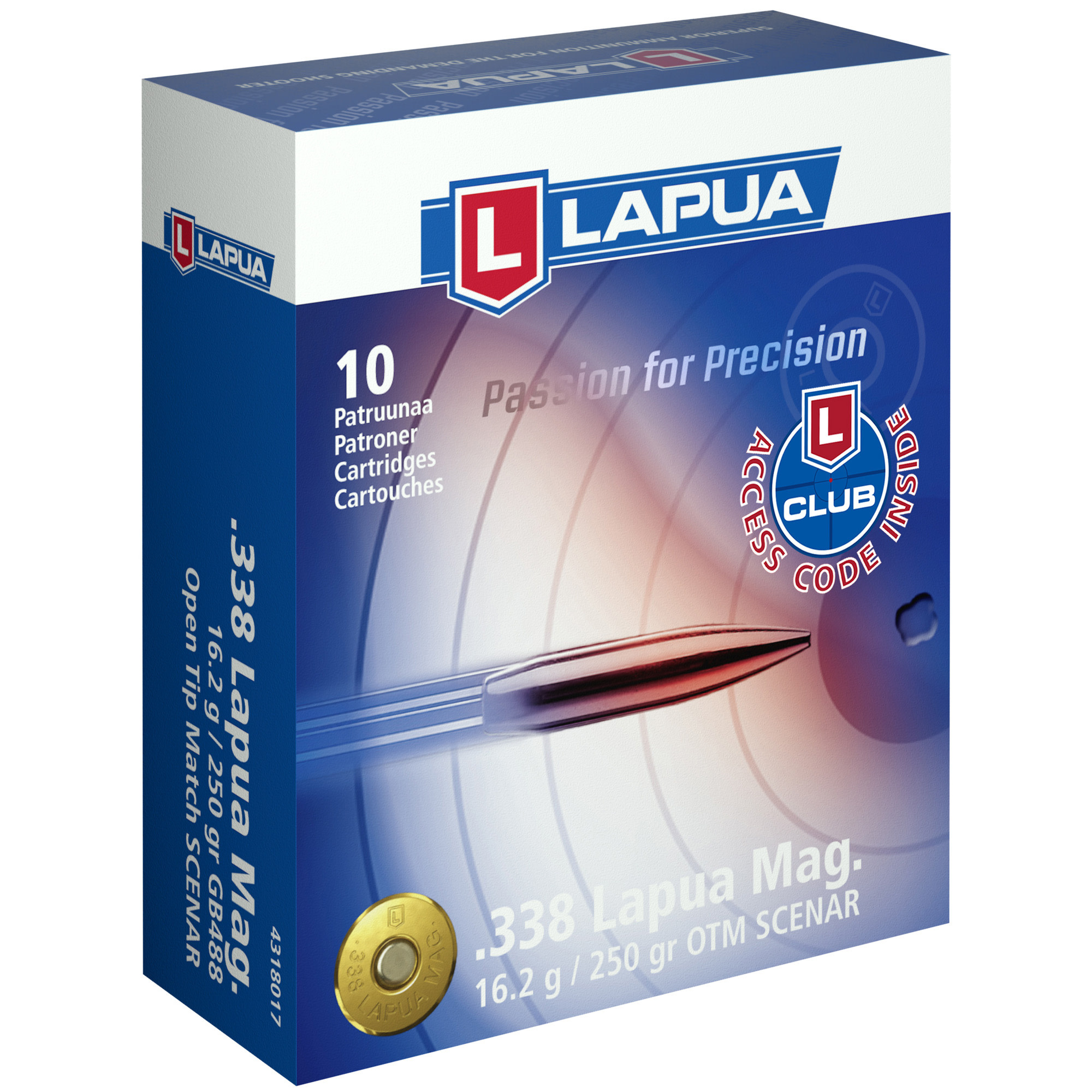 Lapua, Scenar, 338 Lapua, 250Gr, Open Tip Match, 10 Round Box