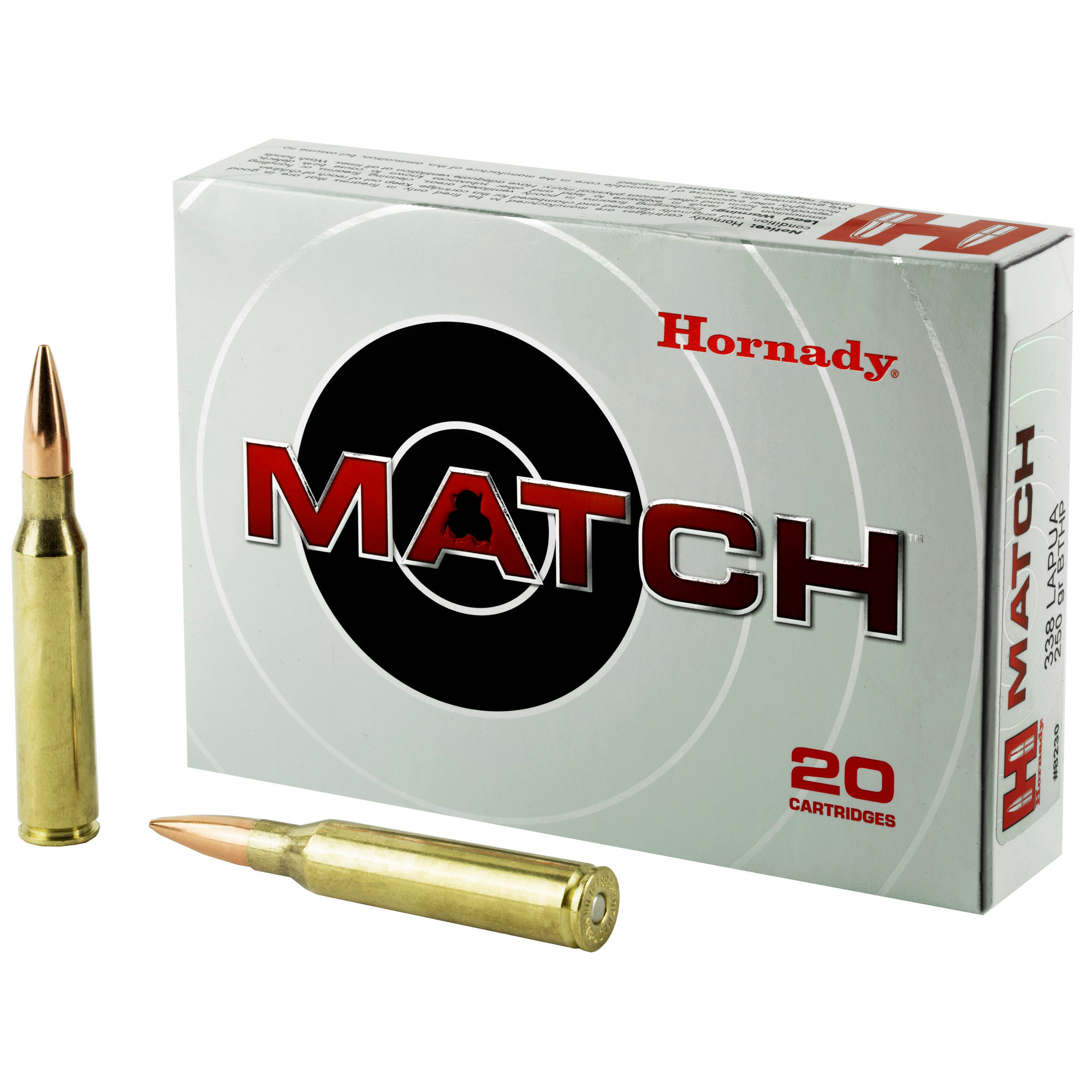 Hornady, Match, 338 Lapua, 250 Grain, Boat Tail, HP, 20RD Box