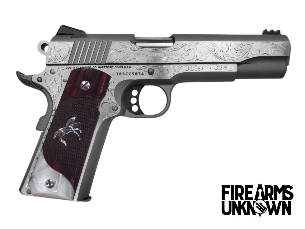 Colt, 1911, Govt. Competition, .38 Super, 5", SS/Blue 9RD Pistol (Custom Engraved)