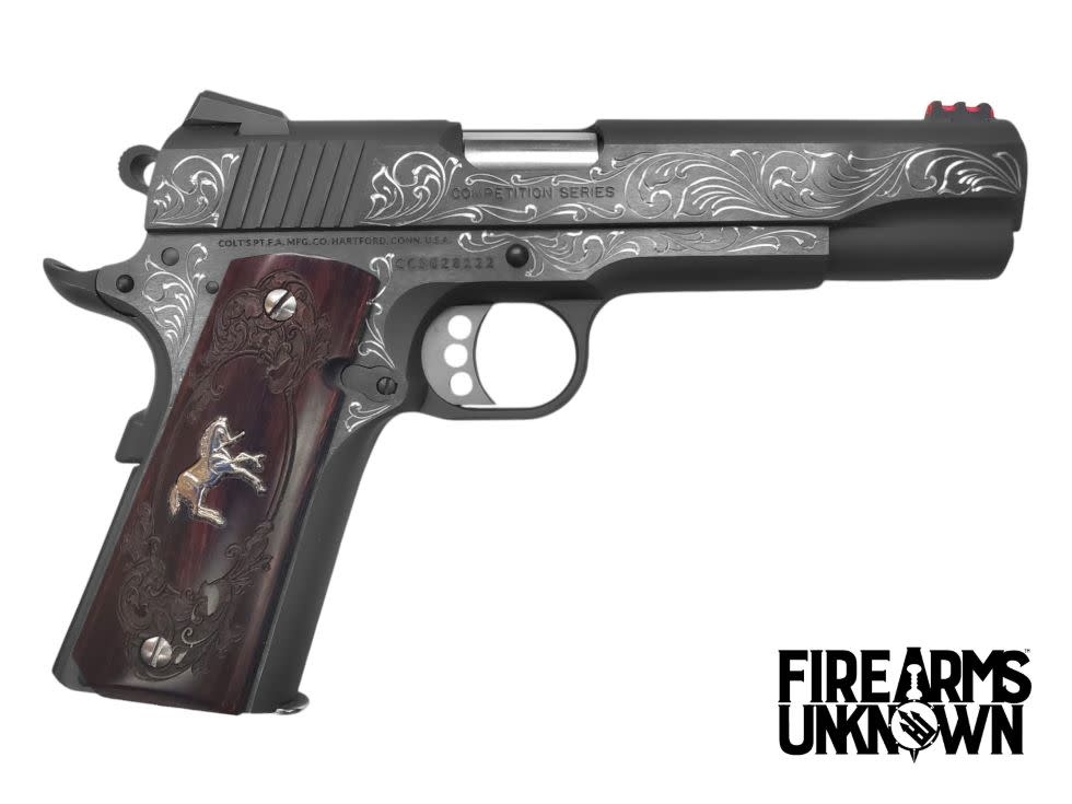 Colt Competition 45ACP, 1911, 5" Series 70, 8RD Pistol (Custom Engraved/Ornate Wood Grips)