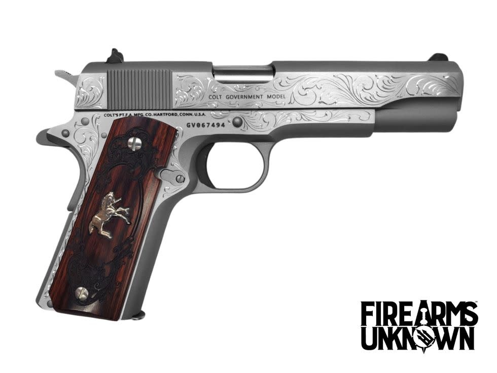 Colt, Classic, .38 Super, 1911, 5", Series 70, 9RD Pistol (Custom Engraved/Ornate Wood Grips)