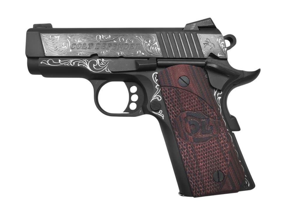 Colt, Defender, 45ACP, 1911, 3" Blued /BLK Cherry 7RD Pistol (Custom Engraved)