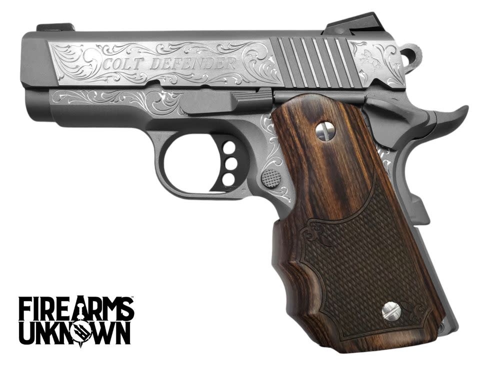 Colt, Defender, 45ACP, 1911, 3", SS/BLK Cherry 7RND Pistol (Custom Engraved)