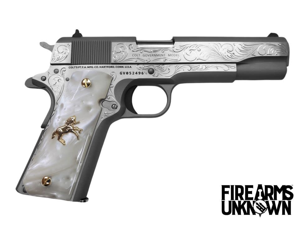 Colt, Classic, .38 Super, 1911, 5", Series 70, 9RD Pistol (Custom Engraved/Pearl Grips)