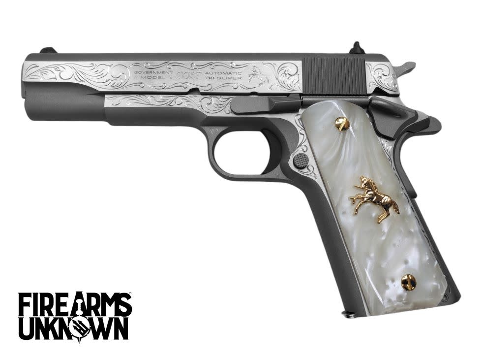 Colt, Classic, .38 Super, 1911, 5", Series 70, 9RD Pistol (Custom Engraved/Pearl Grips)
