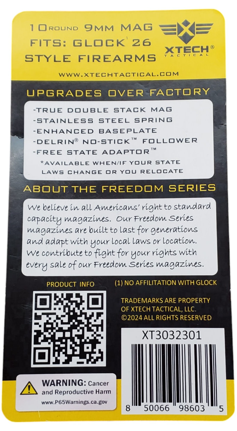 XTech MAG26-10 Freedom Series Glock G26 10RD Magazine (like G19 Grip)