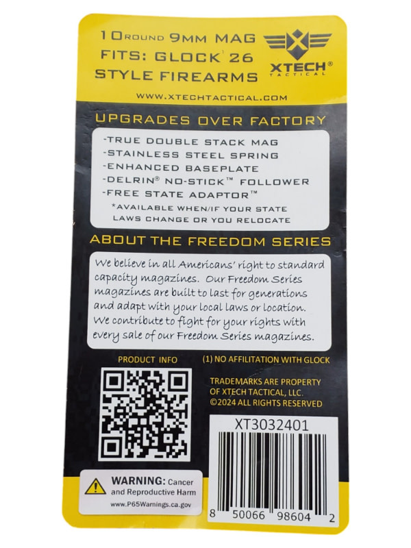XTech MAG26-10 Freedom Series Glock G26 10RD Magazine (like G17 Grip)