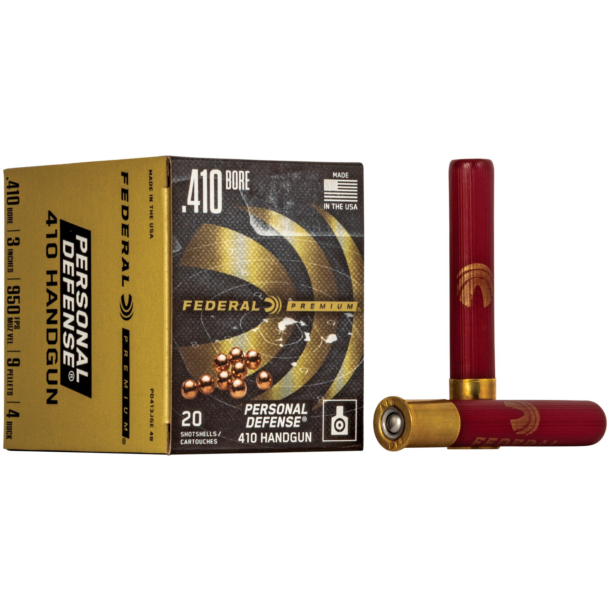 Federal, Personal Defense, 410 ga, #4 Buckshot, 9 Pellets, 20RD Box, Designed for Handgun