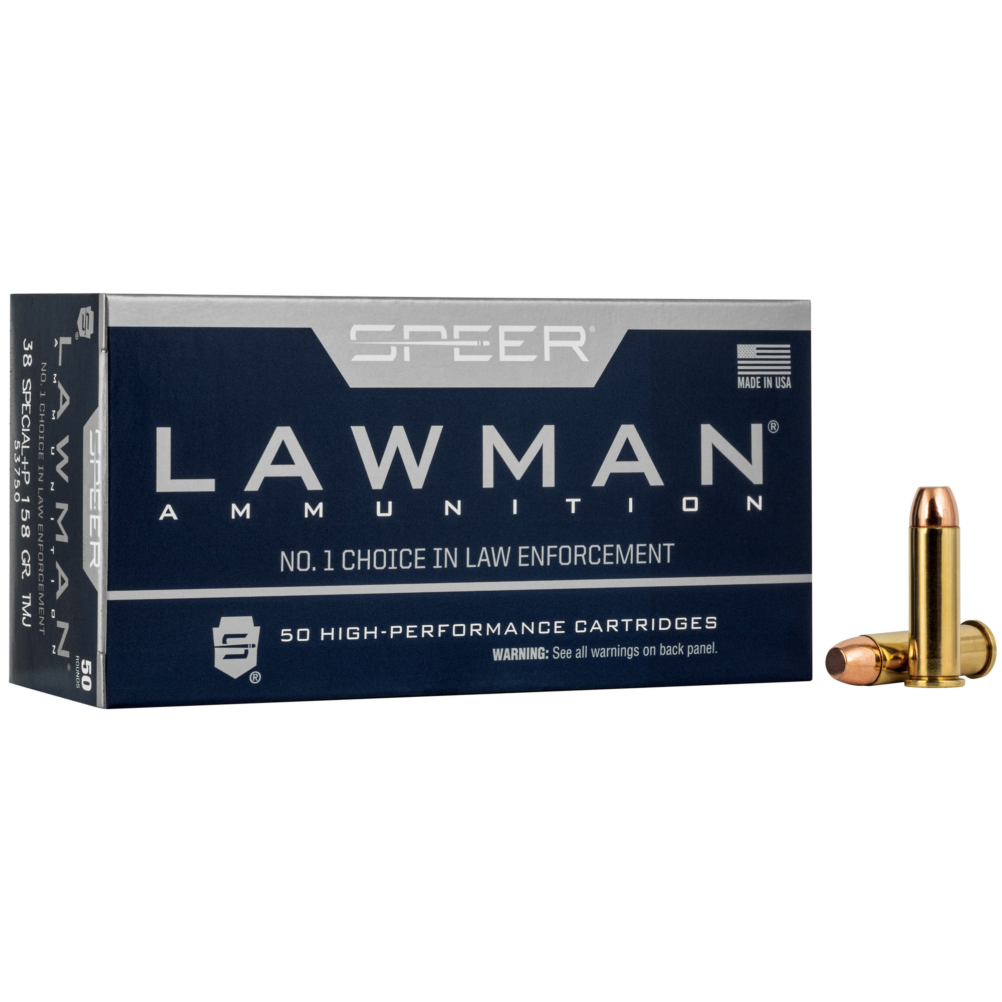 Speer Lawman, Training, 38 Special, 158 Grain, Total Metal Jacket, +P, 50 Round Box