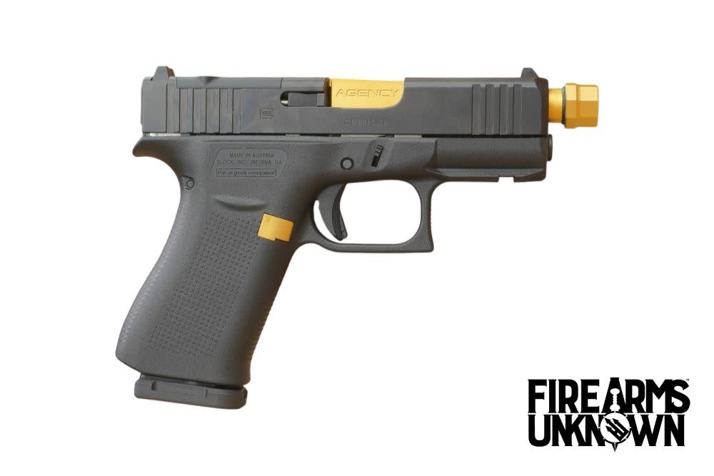 Glock G43X MOS, 9MM 3.41" BLK/GOLD (2)10/(1)15RD Pistol w/ Agency Arms