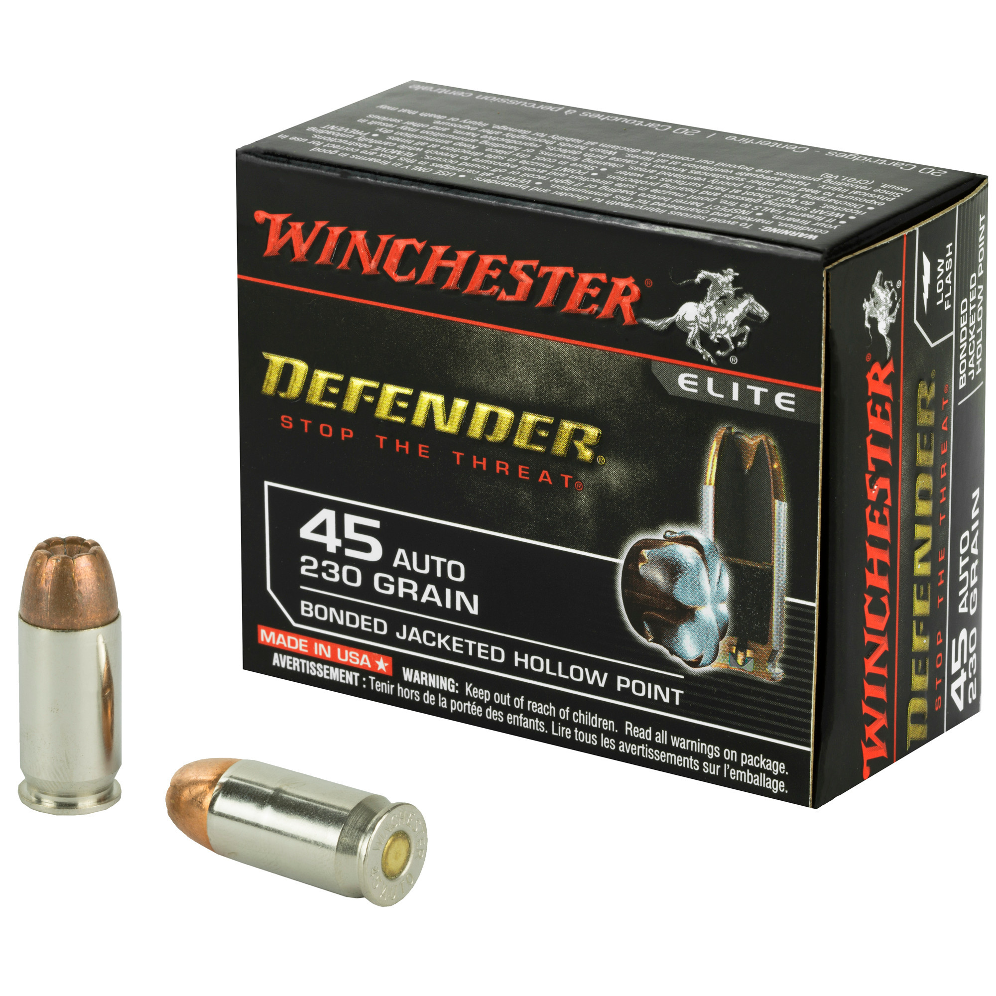 Winchester , Defender, Supreme Elite, 45ACP, 230 Grain, PDX1, 20 Round Box