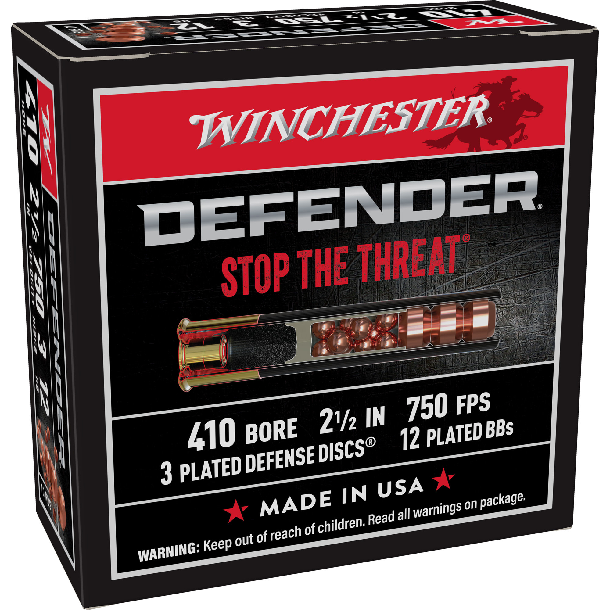 Winchester , Defender, Supreme Elite, 410 Gauge, 2.5", Buckshot, 3 Defense, Discs/12 BB Pellets, 10RD Box