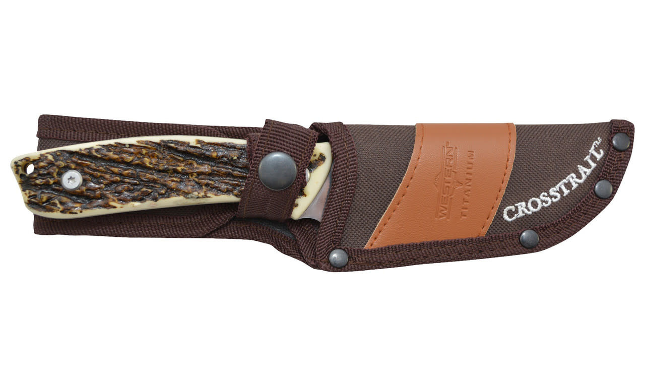 Western Crosstrail 4.25" Titanium Gut Hook Fixed Blade Knife 19247