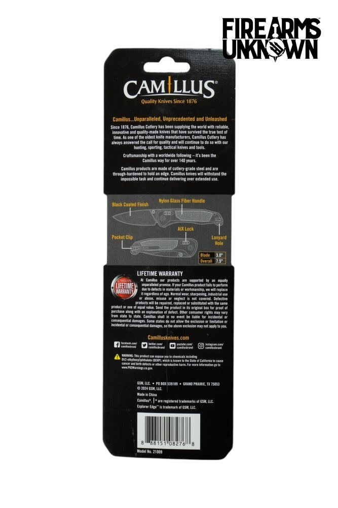 Camillus Explorer Edge 3.0" Black SS Folding Knife 21009