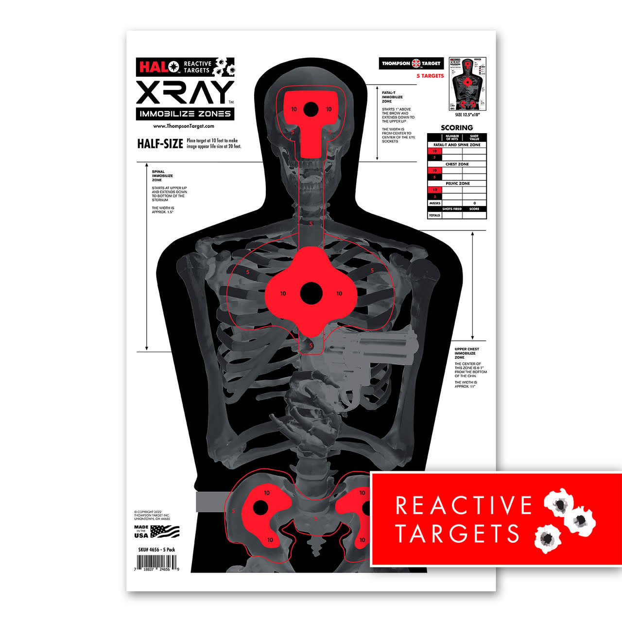 Thompson Target  HALO X-Ray Immobilize Zones Reactive Shooting Targets - 12.5"x19" 5PK #4656