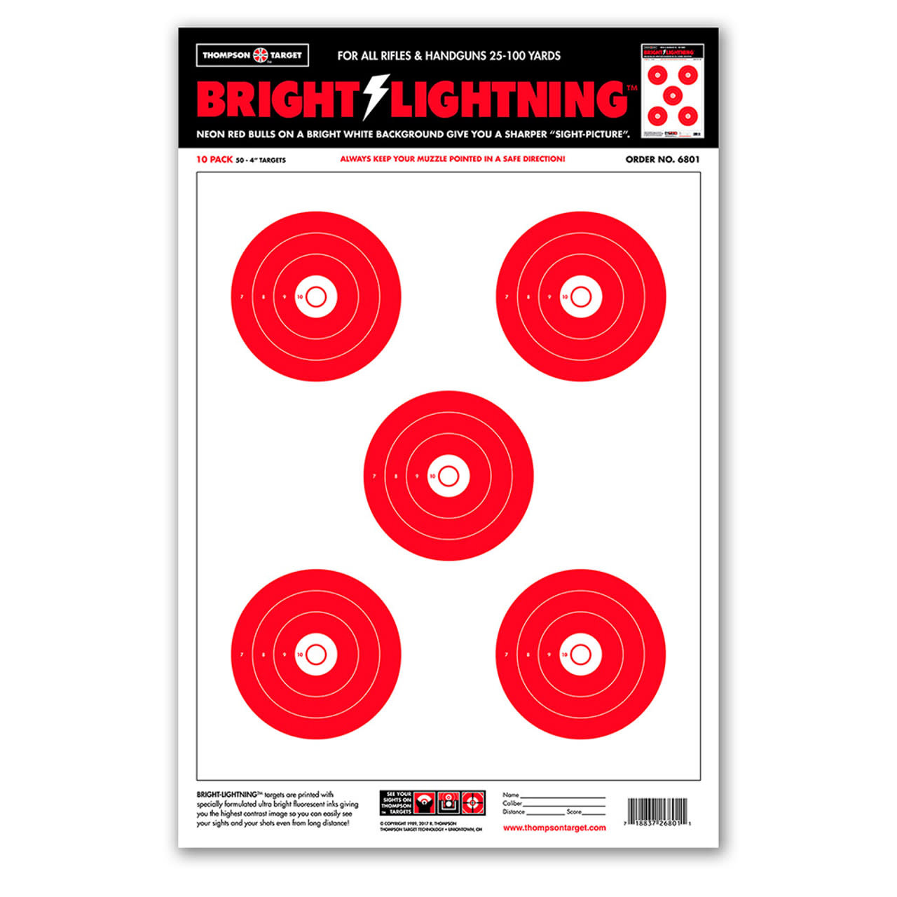 Thompson Target Bright Lightning 12.5"x19" Paper Shooting Targets 10PK #6801