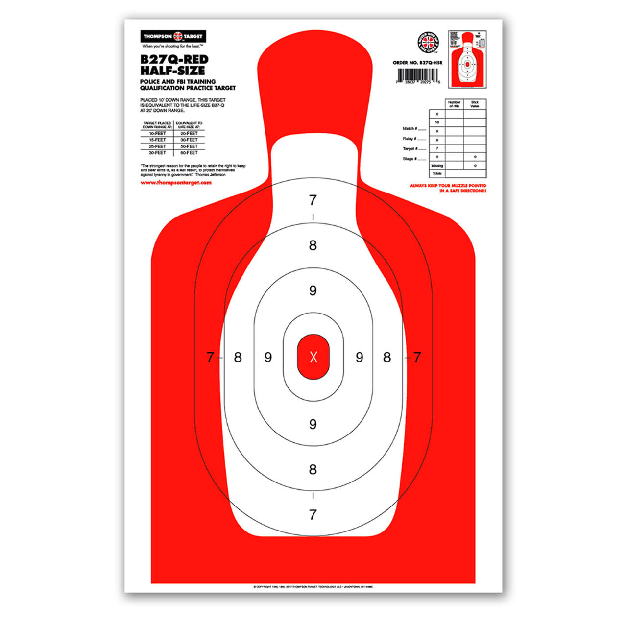 Thompson Target B27Q Red Half-Size 12.5"x19" Human Silhouette Targets 10PK #0275