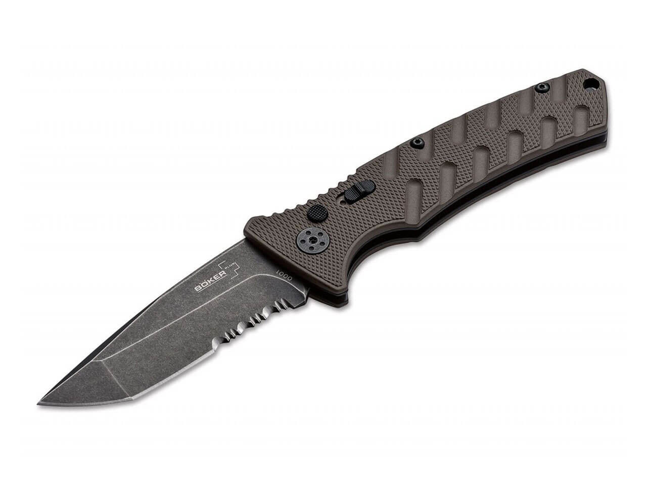 Boker Plus Strike 3.35" Coyote Partially Serrated Auto Folding Knife - 01BO461