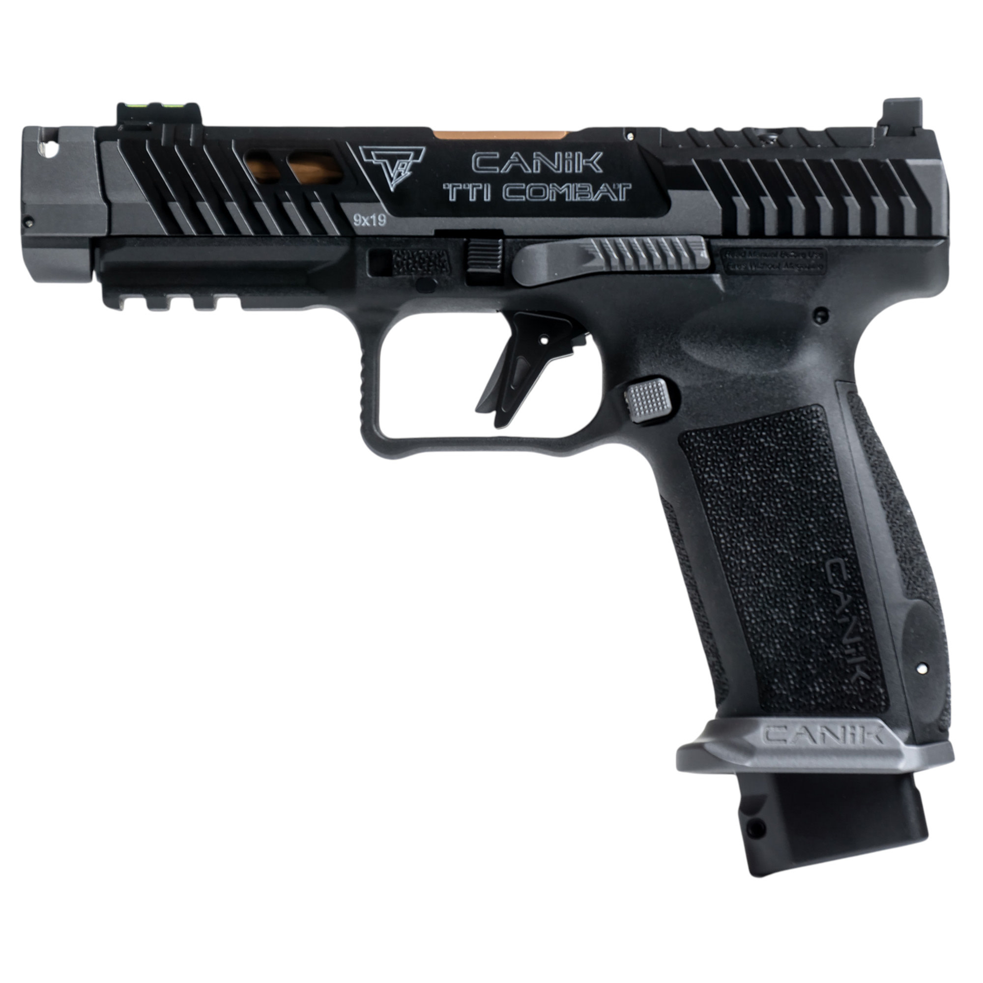 CANIK, TTI Combat Pistol, 9MM, 4.6" Fluted Barrel, SMOKE, 18 Rounds, 2 Magazines