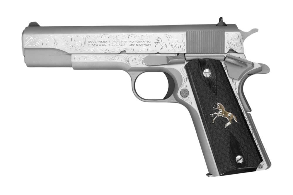 Colt, Classic, .38 Super, 1911, 5", Series 70, 9RD, Pistol (Custom Engraved/Wood Grips)