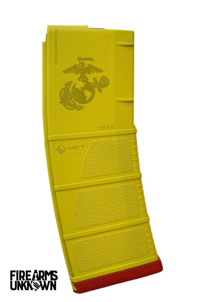 MFT MOD II 5.56 Polymer 30RD Cerakoted Magazine and Baseplate  Lemon Zest USMC Red