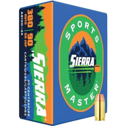 Sierra Sports Master Handgun Ammunition .380 Auto 90 gr JHP 990 fps 20/c