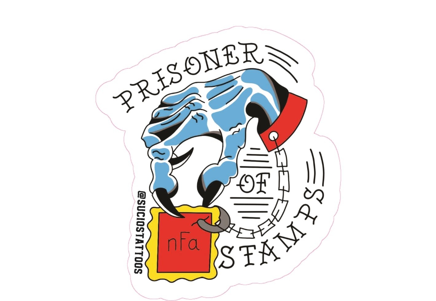 'Prisoner Of Stamps' Sticker (2.7"x3")