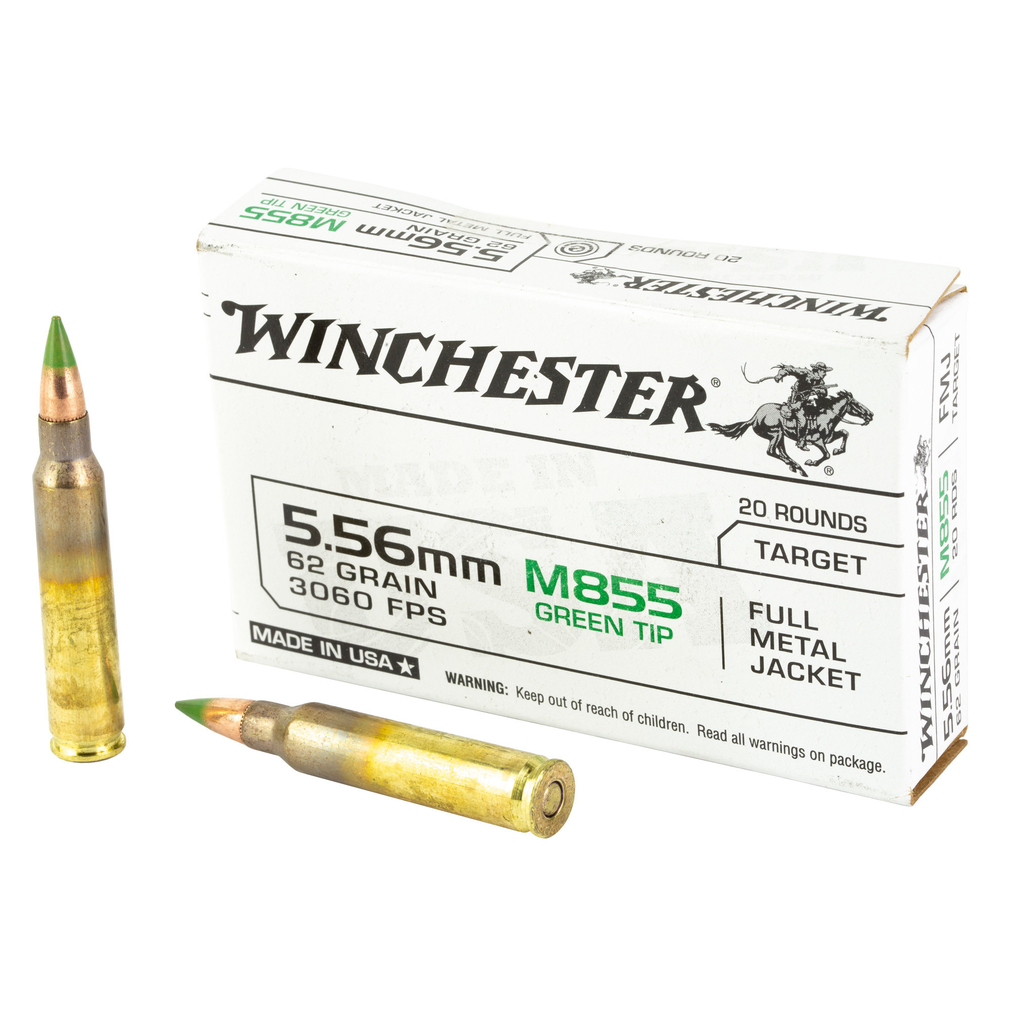 Winchester Ammo 5.56x45mm NATO 62 gr Steel Core FMJ 20RD Box