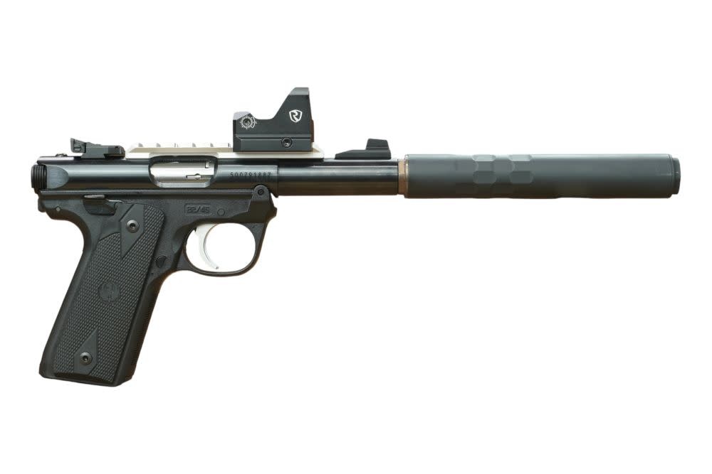 Ruger, Mark IV, 22/45 22LR 4.4" BLK (2)10RD Pistol w/ Riton PRD & HushPoint Suppressor