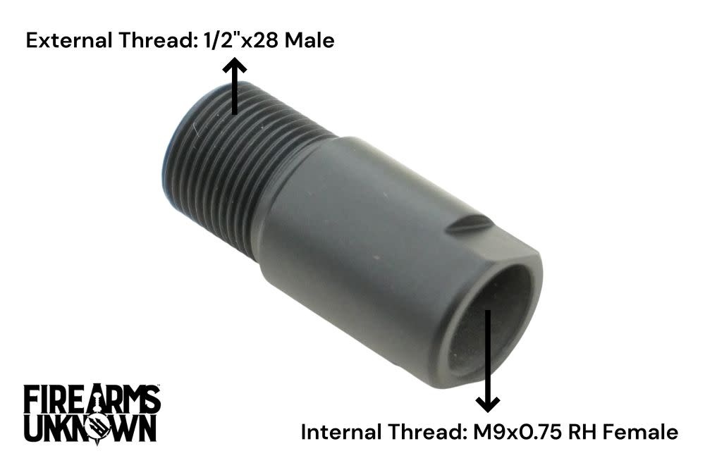 ATI  GSG Thread Adapter,  M9×0.75, RH Female to 1/2x28 Male, For GSG Firefly Pistol