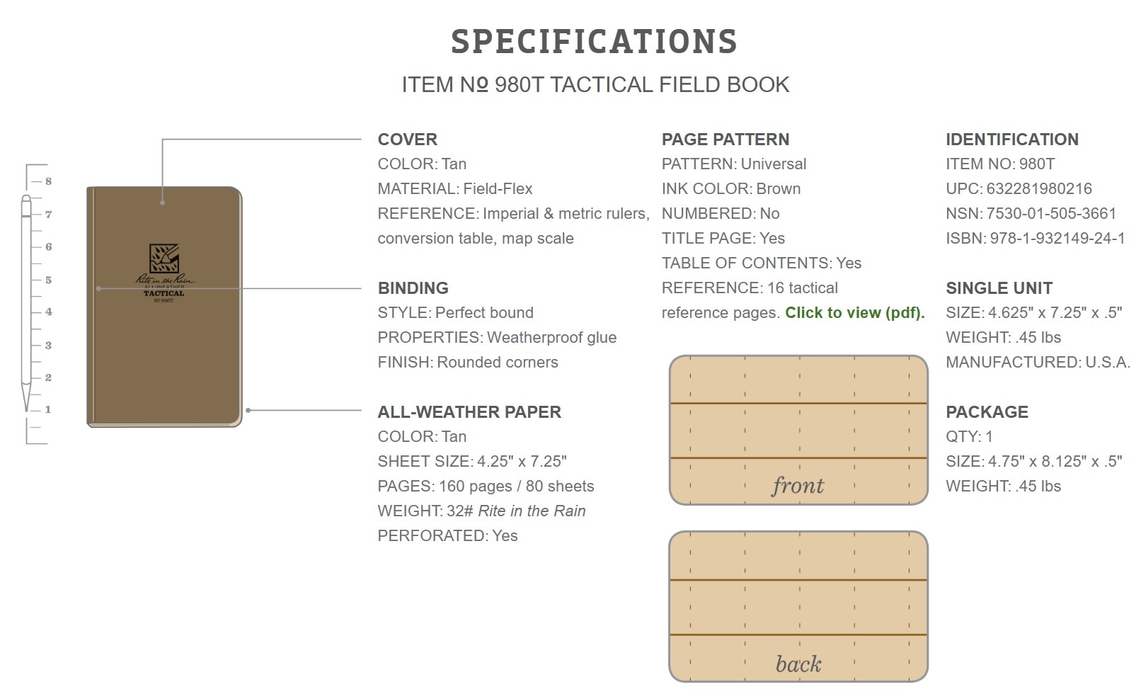 Rite in the Rain - N° 980T Tactical Field Book