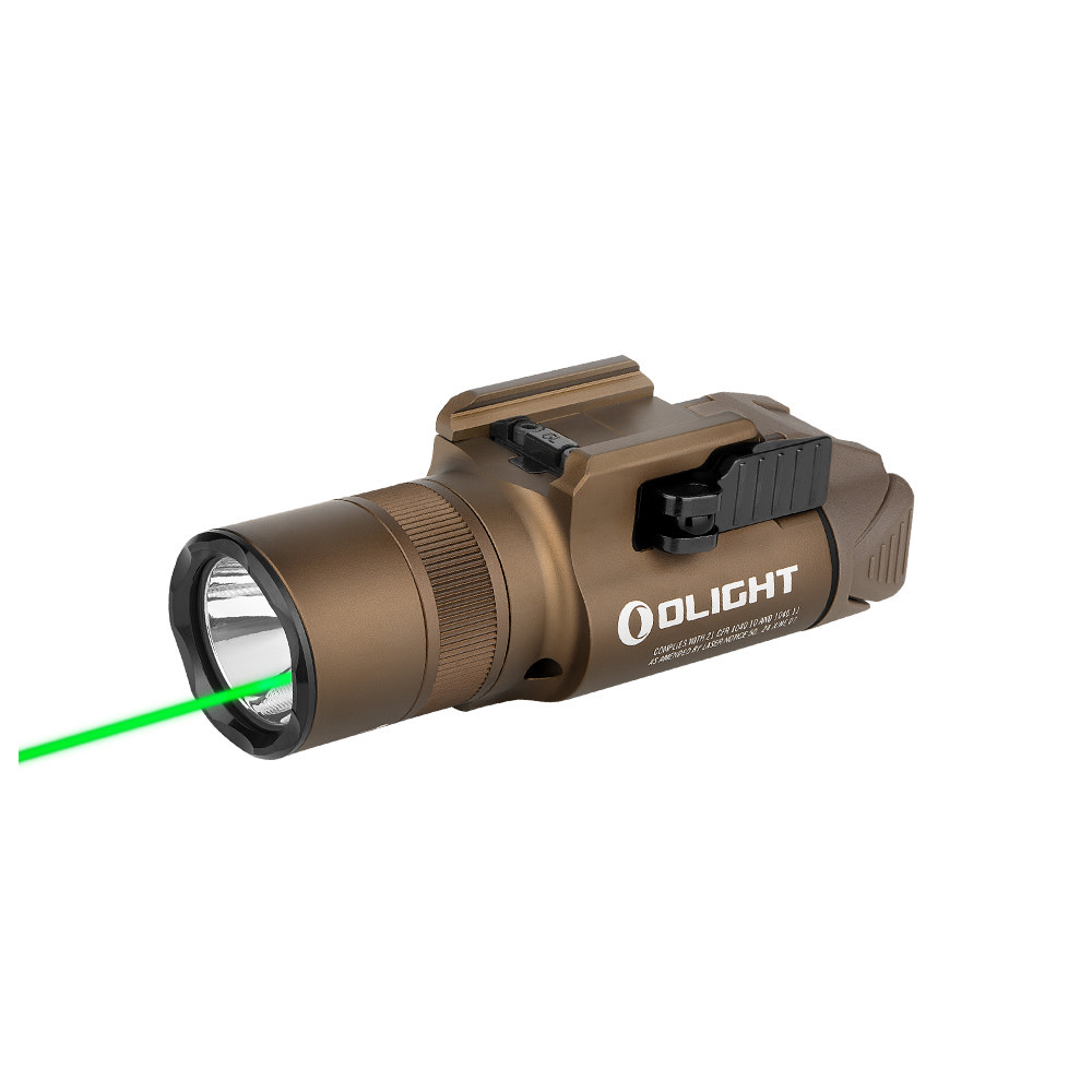 Olight Baldr Pro R, Rechargeable 1350 Lumen Tactical Light with Green Laser FDE