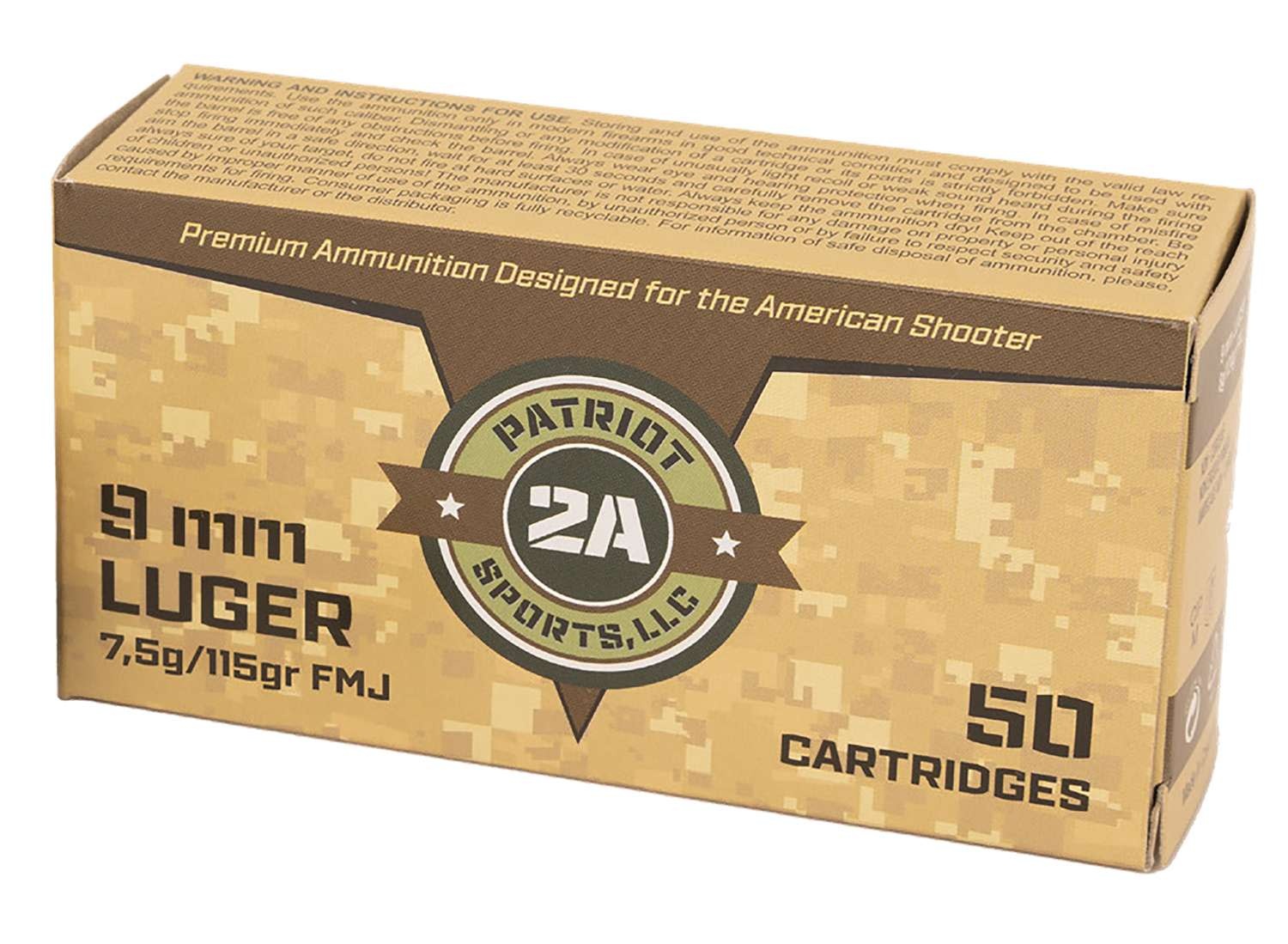 STV Patriot Sport's Ammo, 9MM, 115 Grain, FMJ, 50RD Box