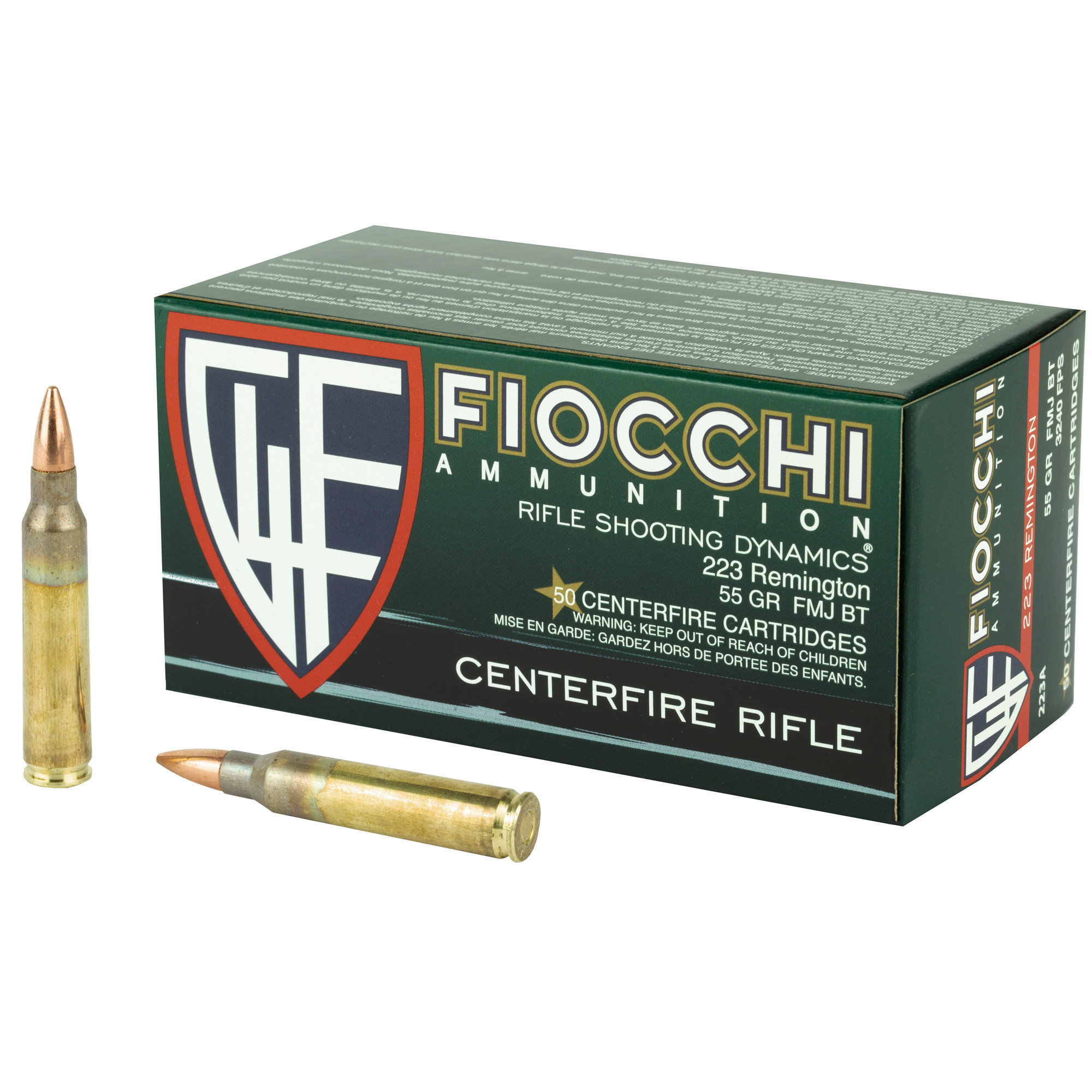 Fiocchi, .223 Rem, 55 Grain, FMJ-BT, 50RD Box