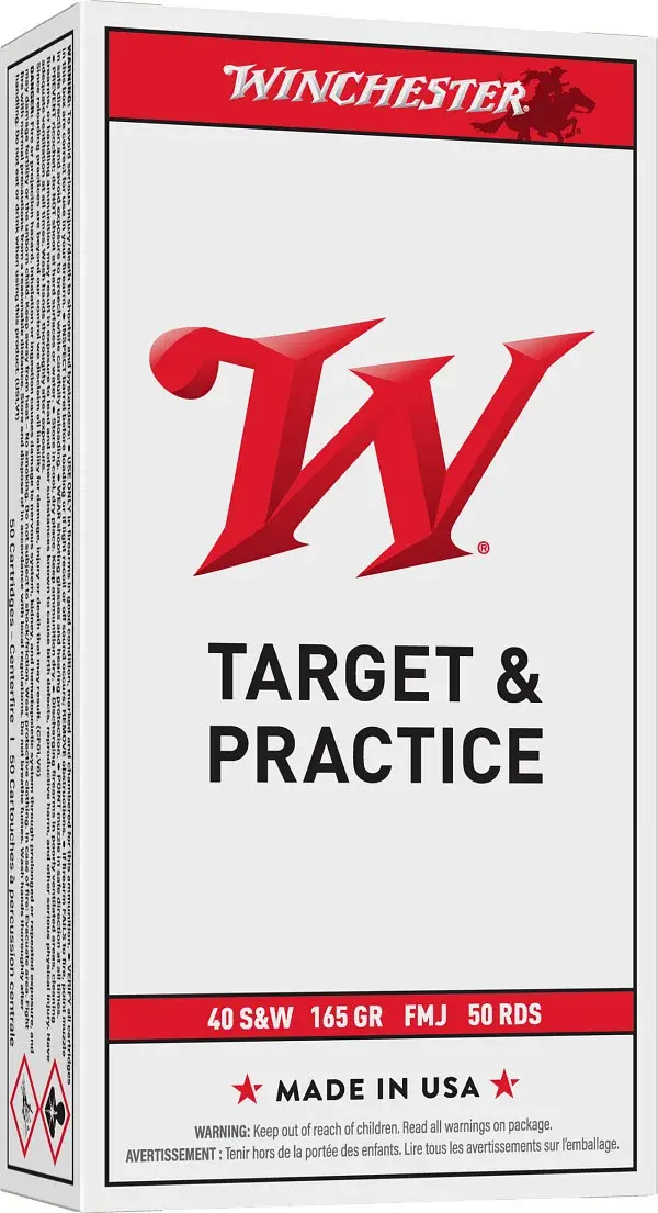 Winchester, White Box, .40 S&W, 165 Grain, FMJ Flat Nose, 50RD Box