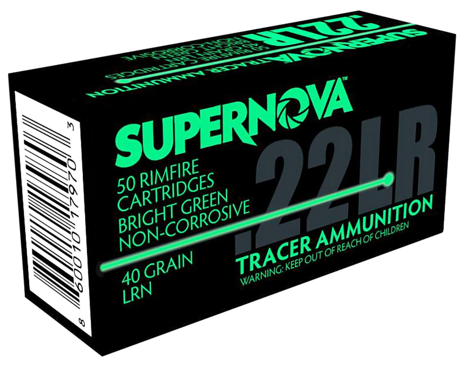 Supernova Ammo, 22LR Green Tracer, 40 Grain, Lead Round Nose, 50RD