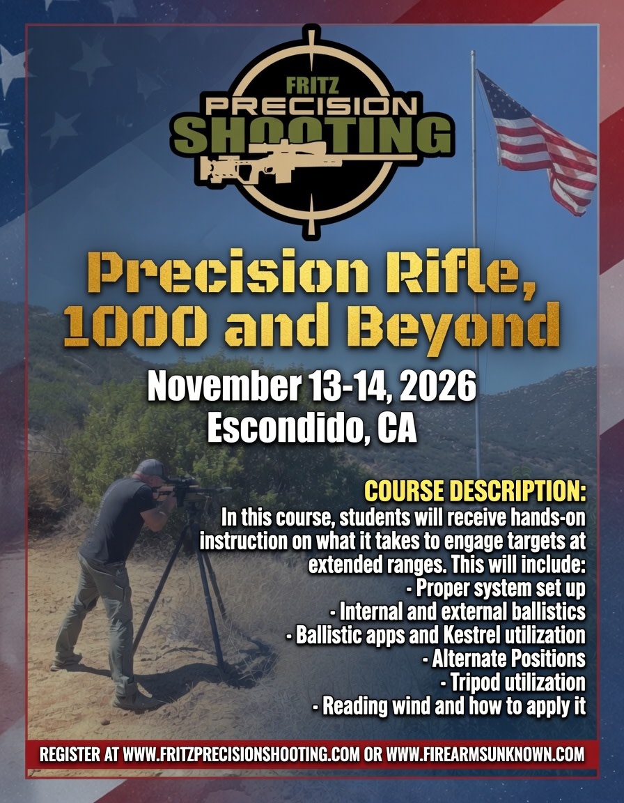 Fritz Precision San Diego - Precision Rifle 1000 and Beyond (2-day Course - Nov. 13-14, 2026)